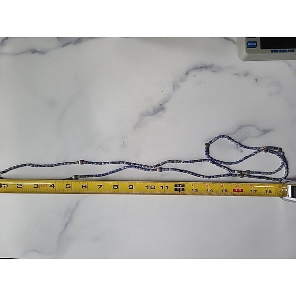 925 Sterling Silver Sodalite & Brushed Silver Beaded Extra Long Necklace Vintage - Picture 7 of 10